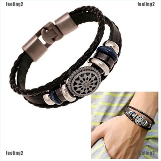 ❤SUN❤ PU Vintage Infinity Charm Wrap Men Women กำไลข้อมือ Jewelry   L❤