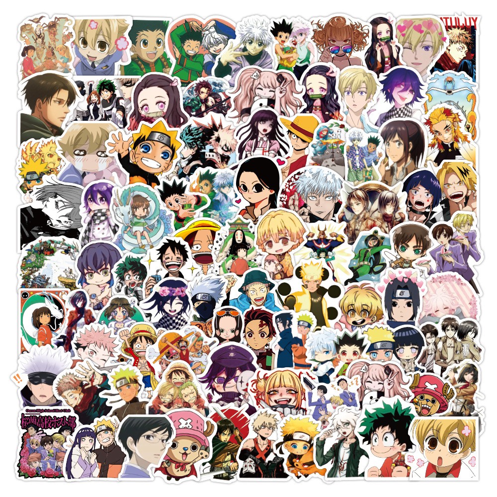 ภาพหน้าปกสินค้า100/50/25/10PCS Hot Mixed Anime Sticker My Hero Academia Demon Slayer Stickers Black and White Decals to Laptop Skateboart Guitar Luggage