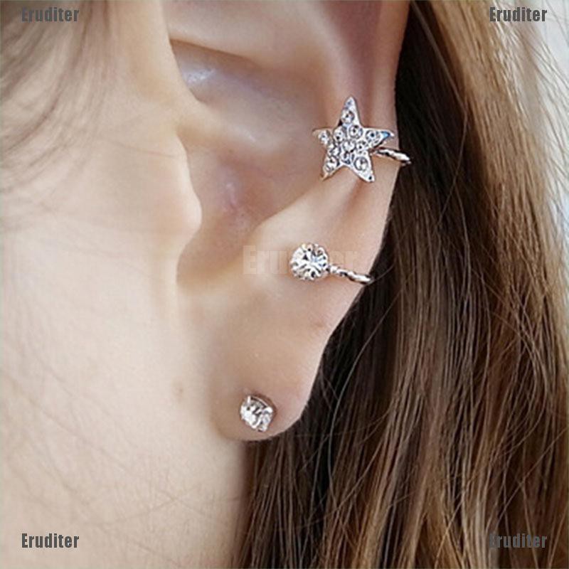 good-quality-women-fashion-sparkling-crystal-pentagram-ear-clip-trendy-ear-cuffs-stud-earings