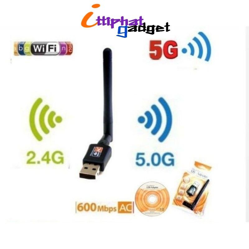 ภาพหน้าปกสินค้าตัวรับสัญญาณแบบมีเสา Wifi 2 ย่านความถี่ 5G/2G Dual Band USB 2.0 Adapter WiFi Wireless 600M แบบมีเสา รองรับ5G จากร้าน kwanruthai1 บน Shopee