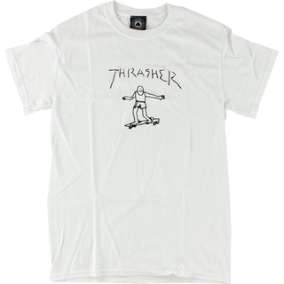 เสื้อยืด【Hot Sale】100% Cotton Roundneck  Men Short Shirt Thrasher Gonz Logo Brand New Short Sleeve T-Shirt - White