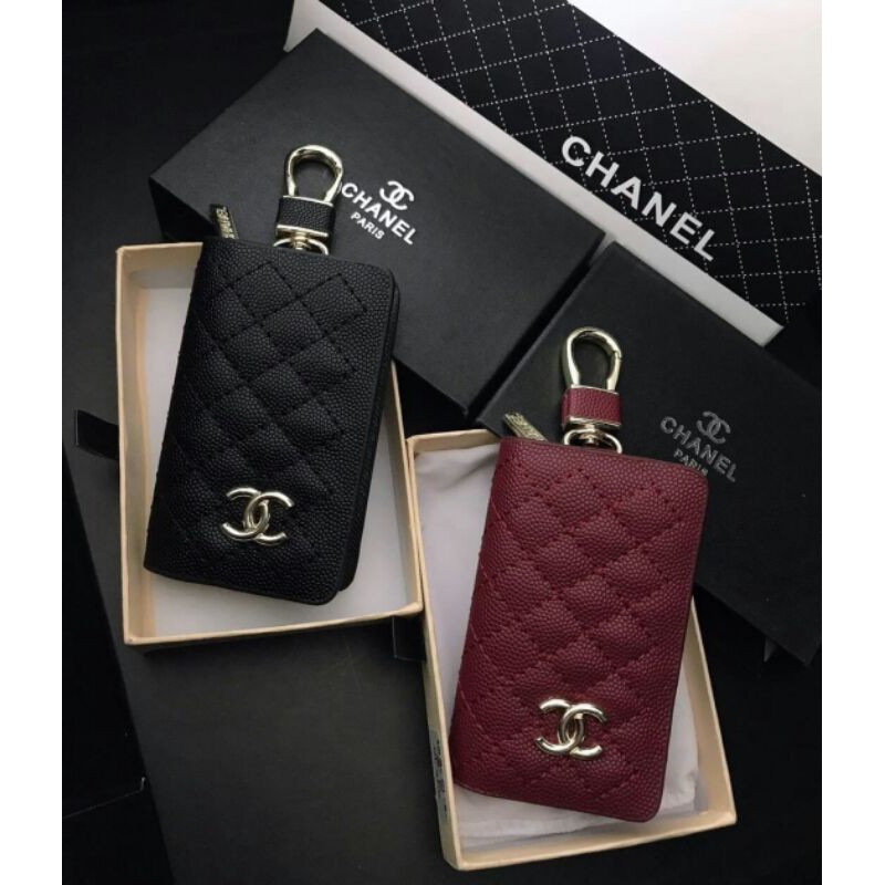 chanel-กระเป๋าเก็บกุญแจ-งานเกรดพรีเมี่ยม-หนังคาเวียร์-ตาราง-อะไหล่ทอง-งานสวยมาก-ตะขอสีทอง-จะเกี่ยวเข็มขัดที่เอว