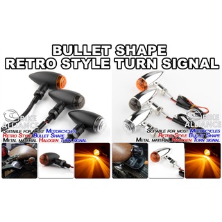 Harley CAFE RACER AERO SHAPE CHROME สัญญาณไฟเลี้ยว โลหะ สีดํา สไตล์เรโทร