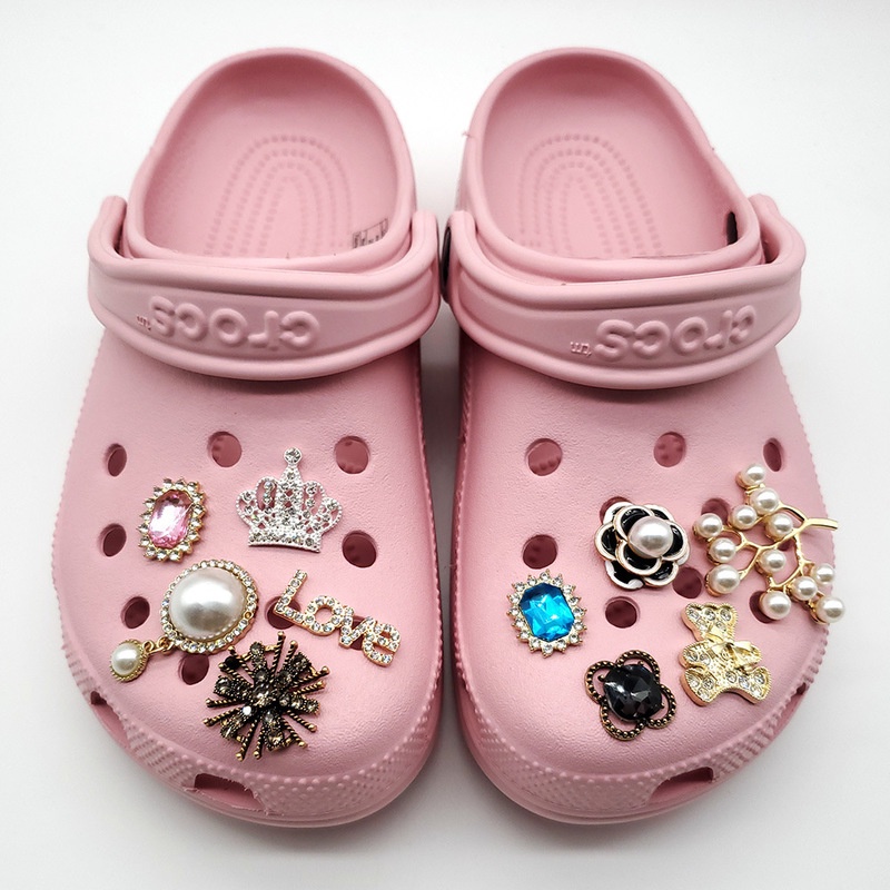 เครื่องประดับคริสตัล-รูปดอกไม้-ประดับเพชร-สําหรับตกแต่งรองเท้า-crocs