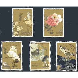 J452-4 แสตมป์ญี่ปุ่นใช้แล้ว ชุด Philately Week - Flowers and Birds ปี 2008 ใช้แล้ว สภาพดี ครบชุด 5 ดวง