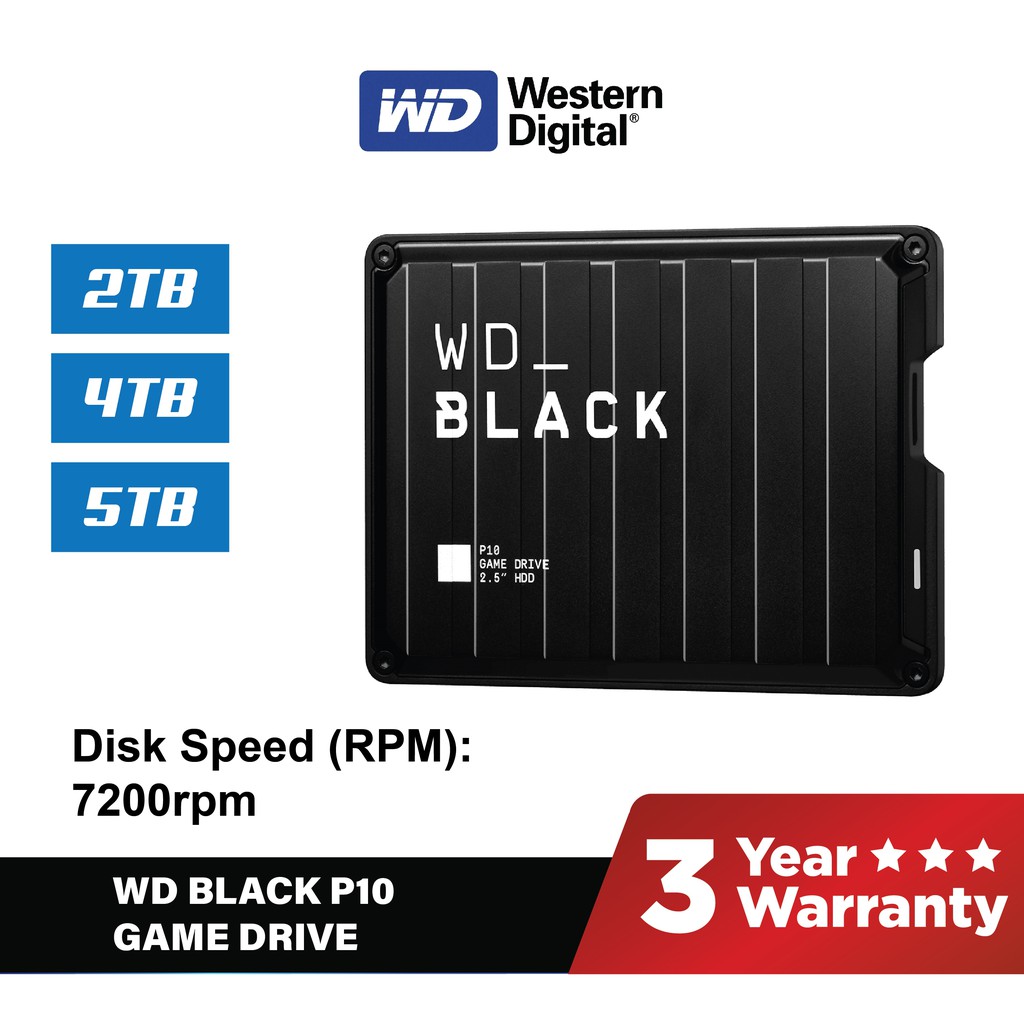 2 TB HDD EXT (ฮาร์ดดิสก์พกพา) WD BLACK P10 GAME DRIVE (WDBA2W0020BBK ...