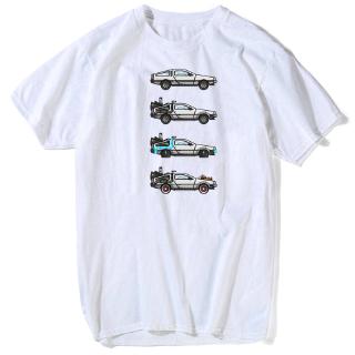 เสื้อยืดอนิเมะ Unique Harajuku Time Travel Design Mens T Shirts Man Back To The Future Delorean X 4 Funny T Shirt