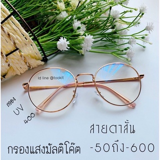 สินค้า แว่นสายตาสั้นกรองแสงคอมและมือถือ เลนส์มัลติโค๊ต ทรงหยดน้ำ -50 ถึง -600  กรอบพร้อมเลนส์สายตา ( พร้อมซองหนังใส่แว่น และผ้า