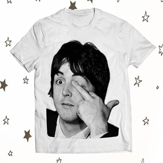 เสื้อยืดวงดนตรีเสื้อยืดแขนสั้น ผ้าฝ้าย พิมพ์ลาย The Beatles Paul McCartney สีขาว สําหรับผู้ชายall size