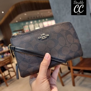 (แท้ 💯%‼Factory) COACH F87591 DOUBLE CORNER ZIP WALLET IN SIGNATURE COATED CANVAS