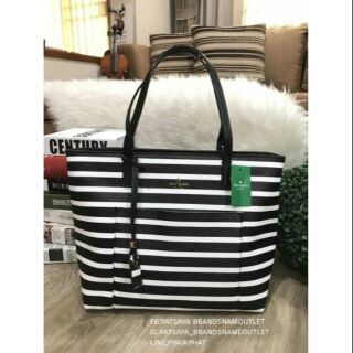 พร้อมส่งรุ่นหายาก! KATE SPADE HYDE LANE STRIPED RILEY LEATHER TOTE BAGแท้💯outlet กระเป๋าสะพายทรง Tote Bag