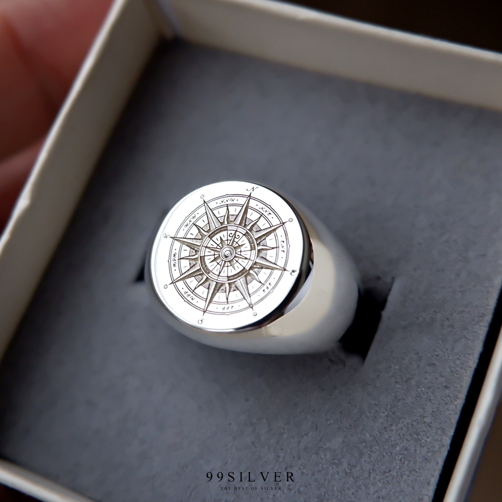 compass-ring-แหวนเข็มทิศ-เงินแท้-หน้ากลมแบน-r214-02