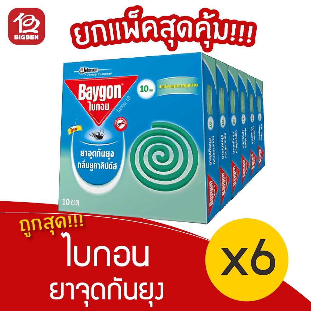 แพ็ค-6-กล่อง-baygon-ไบกอน-กลิ่นยูคาลิปตัส-ยาจุดกันยุง-10ขด-กล่อง