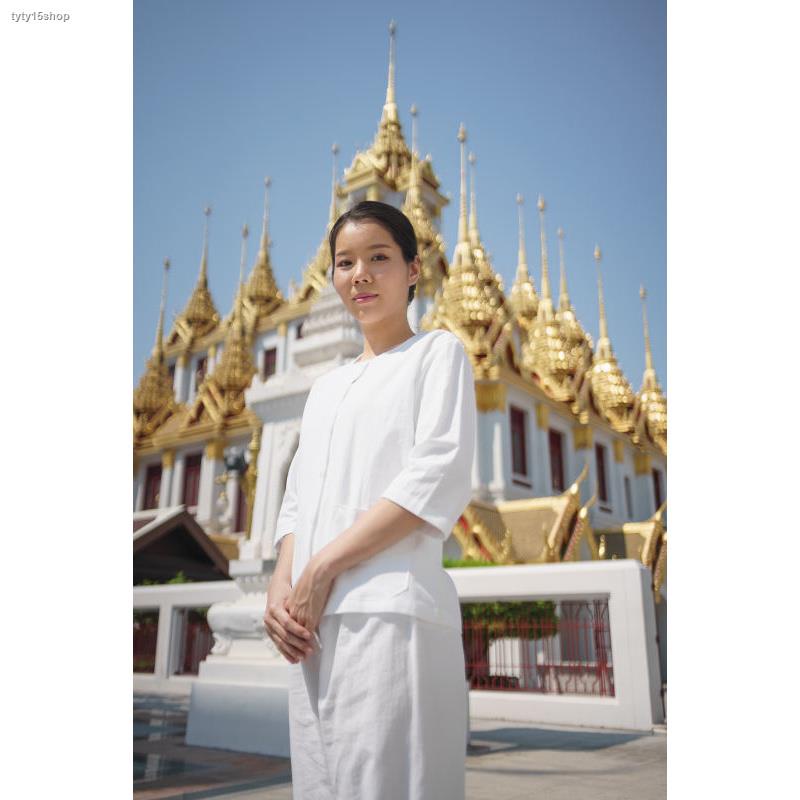 จัดส่งได้ตลอดเวลาพุทธศิริ-เสื้อขาว-ใส่ไปวัด-ชุดปฏิบัติธรรม-เสื้อ-เสื้อผ้าฝ้าย-สีขาว-ชุดขาว-ผ้าฝ้าย-เสื้อผ้าแฟชั่น-e