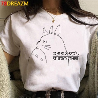 เสื้อยืดผ้าฝ้ายพิมพ์ลายขายดี เสื้อยืด พิมพ์ลาย Miyazaki Hayao Totoro Studio Ghibli สีขาว แฟชั่นฤดูร้อน สําหรับผู้หญิง คู