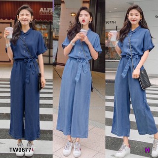 สินค้า 💚Sshop ส่งไว1-2วัน💚 S9677 จั้มสูทยีนส์เทียมผูกเอวDenim jumpsuit with tie waist