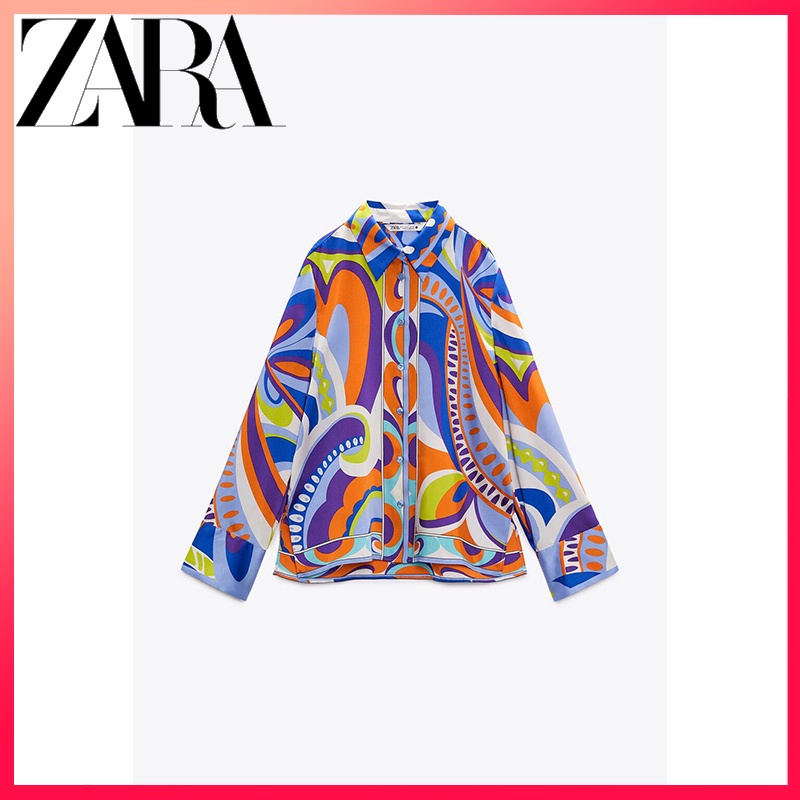 zara-ใหม่-เสื้อเชิ้ต-แขนยาว-คอปก-พิมพ์ลาย-ผ่าข้าง-แฟชั่นฤดูร้อน-สําหรับผู้หญิง