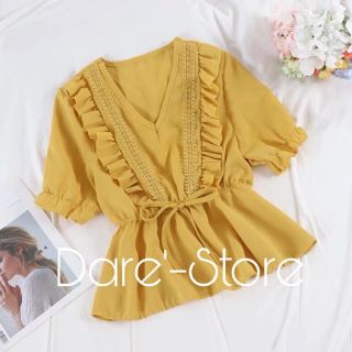 🔥SALE‼️🔥“ร้านไทย🇹🇭”[DARE’ STORE] 1204 💛พร้อมส่งเสื้อสีเหลือง 💛อก36” ยาว19”