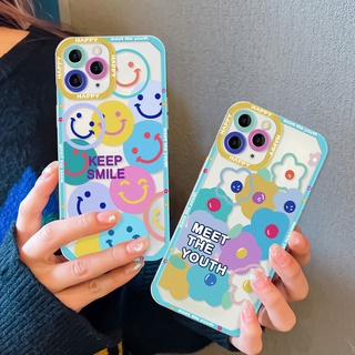 ตัวป้องกันกล้องเข้ากันได้สำหรับ Compatible for iPhone 11 12 13 15 PRO MAX 7 8 Plus XS Max สูงสุด SE เคสโทรศัพท์ยิ้มน่ารั