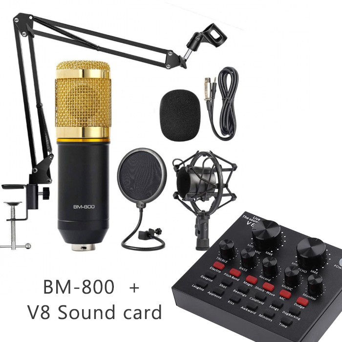 MORUI BM800 Condenser Microphone Kit With V8 Multifunctional Live
