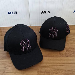 หมวก MLB สีดำ ⚫🌸 ปักตกแต่งด้านข้าง ใต้ปีกปัก yankees ชมพู 🌸🌸