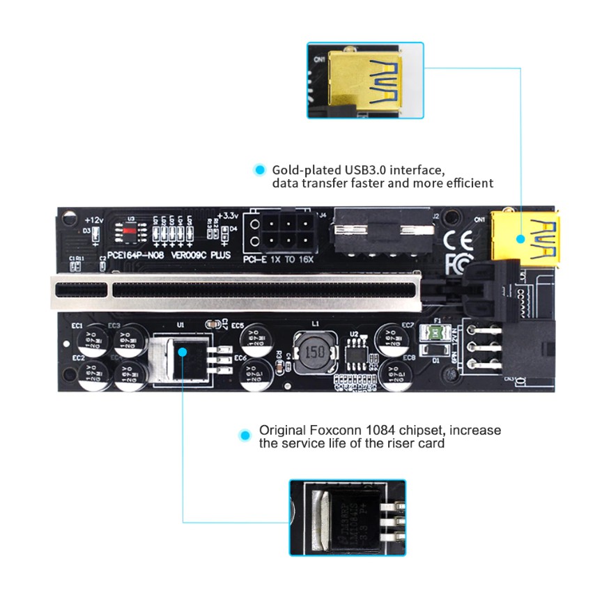 ภาพสินค้าRiser 009S Plus 8 คาปาซิเตอร์ ไรเซอร์ Pci-e riser 1x to 16x Pci Express riser card riser ส่งด่วน ร้านไทย ลดราคาลงอีก จากร้าน aajjuull บน Shopee ภาพที่ 4