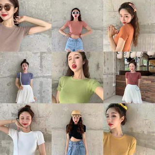 ราคาและรีวิวBonnieเสื้อไหมพรมคอกลมทรงรัดรูปสไตล์เกาหลี(พร้อมส่ง/ใหม่)รุ่นO#002