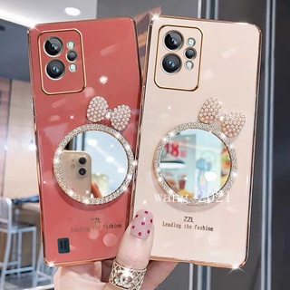 2022 New Casing เคส Realme C31 C35 Narzo 50A Prime Narzo 50 Realme 9 Pro +Plus 9Pro Phone Case with Makeup Mirror and Pearl Butterfly Bow Soft Case Back Cover เคสโทรศัพท