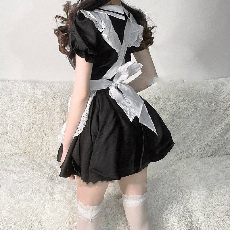 ชุดแม่บ้าน-น่ารักโลลิต้าญี่ปุ่นอะนิเมะสาวนุ่มผู้หญิงชุดเครื่องแบบสีดำและสีขาวคาเฟ่บริการนักเรียน