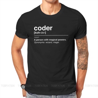 เสื้อยืดวินเทจเสื้อยืดคอกลม ผ้าฝ้าย 100% พิมพ์ลาย Coder Definition Developer IT Programmer Geek คุณภาพสูง ของขวัญวันเกิด