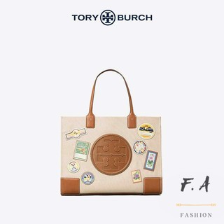 F.A ว่าแท้100%  Tory Burch กระเป๋าสตรี  ELLA classic double T logo tote bag  กระเป๋าสะพายผ้าแคนวาส 0078