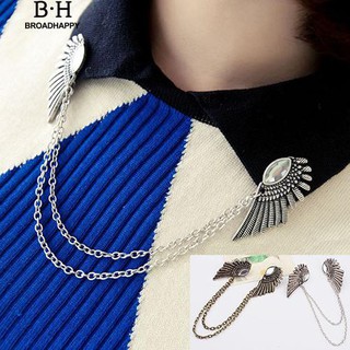 【COD】Retro Punk Chain Tassel Shirt Angel Wing Tips Brooch