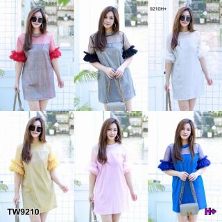 PE9210  เดรสคอกลม #สาวอวบ แต่งมุ้ง แขนระบาย 3 ชั้น ฟรุ๊งฟริ๊ง มุ้งมิ้งสุดๆ +++สอบถามสินค้าก่อนสั่ง