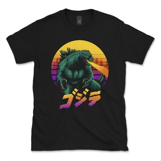 มาใหม่ เสื้อยืดลําลอง แขนสั้น พิมพ์ลาย Godzilla Retrowave สําหรับผู้ชาย