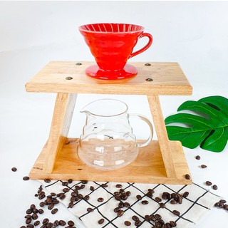 (3 ชิ้น/สีแดง) ชุดดริปกาแฟ ชุดชงกาแฟ 3 ชิ้น ฐานไม้ดริปกาแฟ + ถ้วยดริปกาแฟเซรามิก + เหยือกแก้ว โถแก้วดริปกาแฟ COFFEE POT