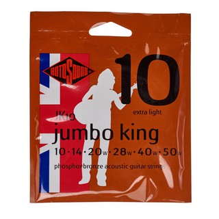 สายกีตาร์โปร่ง Rotosound JK10 Jumbo King extra light phosphor bronze acoustic guitar strings 10-50