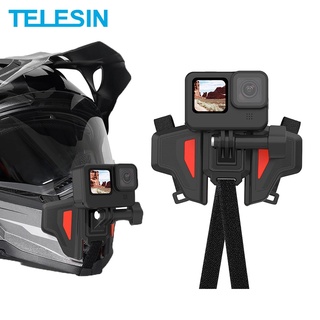 TELESIN อัพเกรดหมวกกันน็อครถจักรยานยนต์คาง Mount สำหรับ DJI OSMO Action 3 GoPro Hero 11 10 9 8 7 6 5 Insta 360 One Rs One X3 DJI Pocket2 โทรศัพท์มือถือและกล้องแอ็คชั่นอื่น ๆ พร้อม Go Pro Mount Adapter Screw อุปกรณ์เสริมในชุด