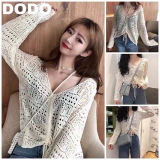 [DODO] เสื้อถักแขนยาวมีสายรูด ใส่สวยเซ็กซี่เบาๆ5833-1#