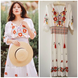 &lt;ส่งต่อ Used like new&gt; Bohemian maxi dress เดรสยาว สีขาว งานปัก