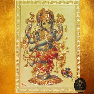 Ananta Ganesh ® รูป แผ่นทองพระพิฆเนศ (เน้นโดดเด่น ได้งาน เงิน สายบันเทิงทุกแบบ) สีทองคำ ปางร่ายรำ A006 AG