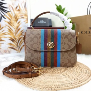 COACH MARLIE TOP HANDLE SATCHEL IN SIGNATURE CANVAS WITH STRIPE