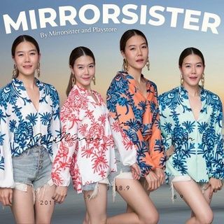 🔖ป้าย Mirrorsister 20118.9 เสื้อคอจีนลายกิ่งก้านใบ แพทเทรินสวยเก๋ ดีเทลคอจีน คอวีลึก