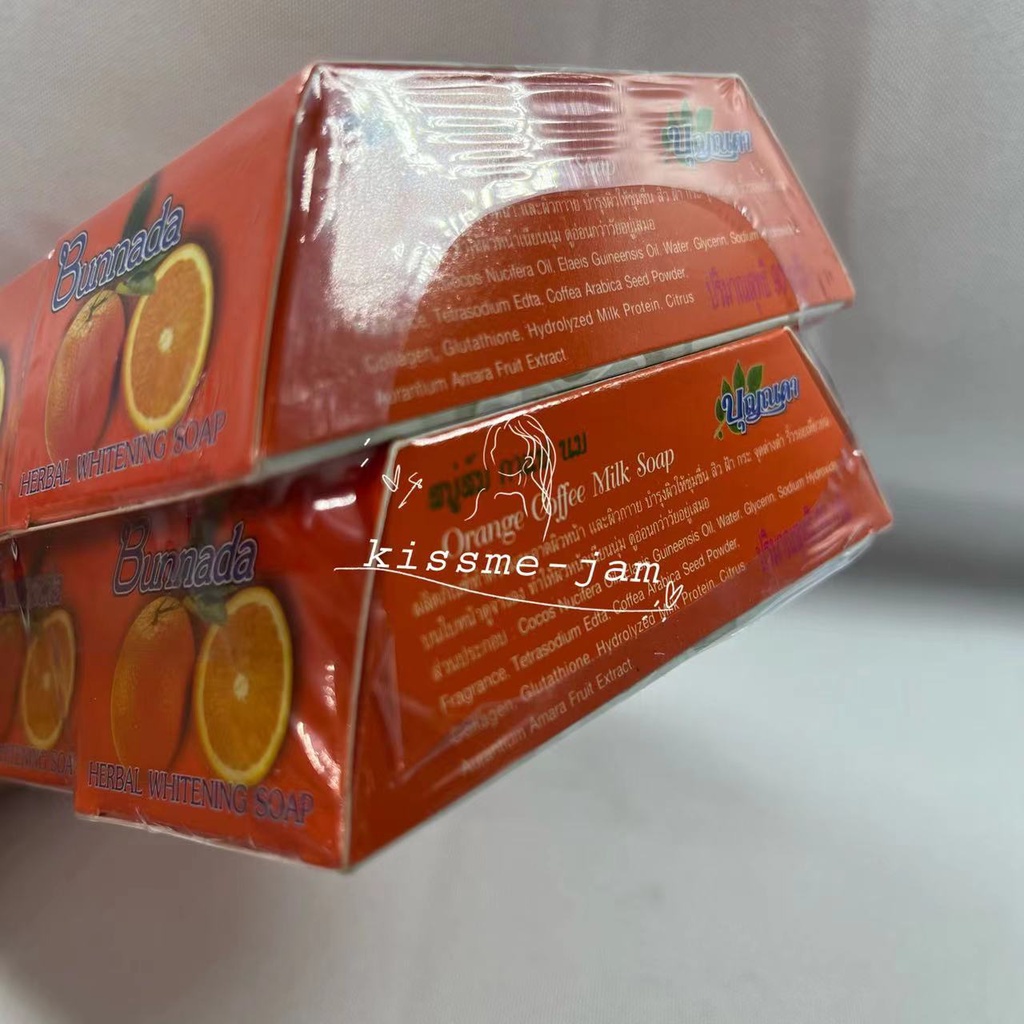 ของแท้100-ส่งส่ง-bunnada-สบู่ส้ม-กาแฟ-นม-orange-coffee-milk-soap-สบู่ในตำนาน-ขนาด-90-กรัม-1-แพคมี-7-ก้อน
