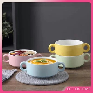 ชามซุป ถ้วยโจ๊ค ถ้วยซุป เซรามิกส์  มีหูจับทั้งสองด้านสีสันสะดุดตา Soup cup