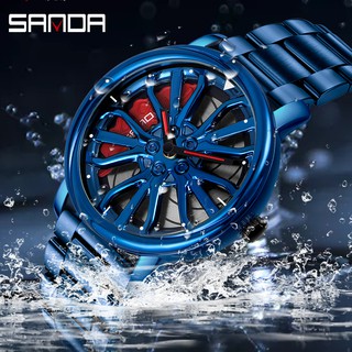 Sanda นาฬิกาข้อมือควอตซ์แฟชั่น สายแสตนเลส กันน้ํา หมุนได้ 360 องศา สําหรับผู้ชาย