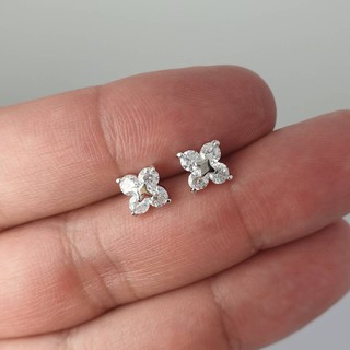 AC_Jewelry ต่างหูเพชร CZ Diamond รูปดอกไม้ ขนาด4 mm. เพชรขนาด 2 mm 4 เม็ด ตัวเรือนเงินโรเดียม
