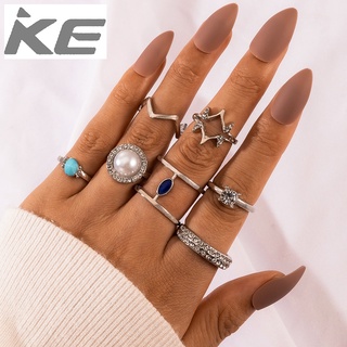 Ring Set Silver Flower Geometric Frosty Multi-Piece Combination Ring for girls for women low p