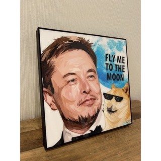 Elon musk #flymetothemoon กรอบรูปตกแต่งพร้อมติดตั้ง