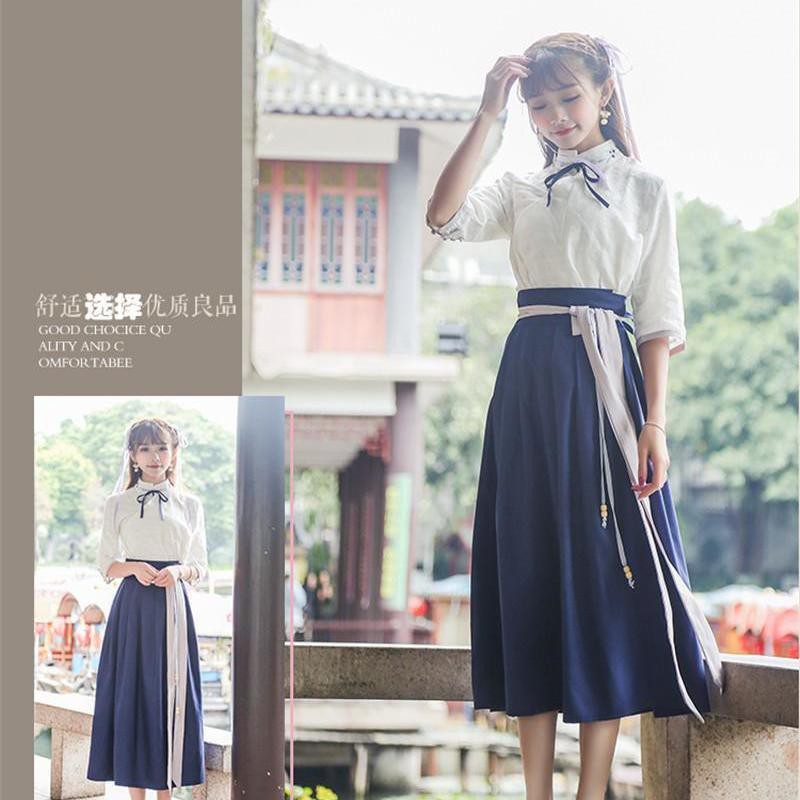 ready-stock-ชุดสตรีสไตล์ชาติพันธุ์ทุกวัน-hanfu-นักเรียนสาธารณรัฐจีนปรับปรุงกระโปรงเอวฮันซูชุดนักเรียนสไตล์จีน