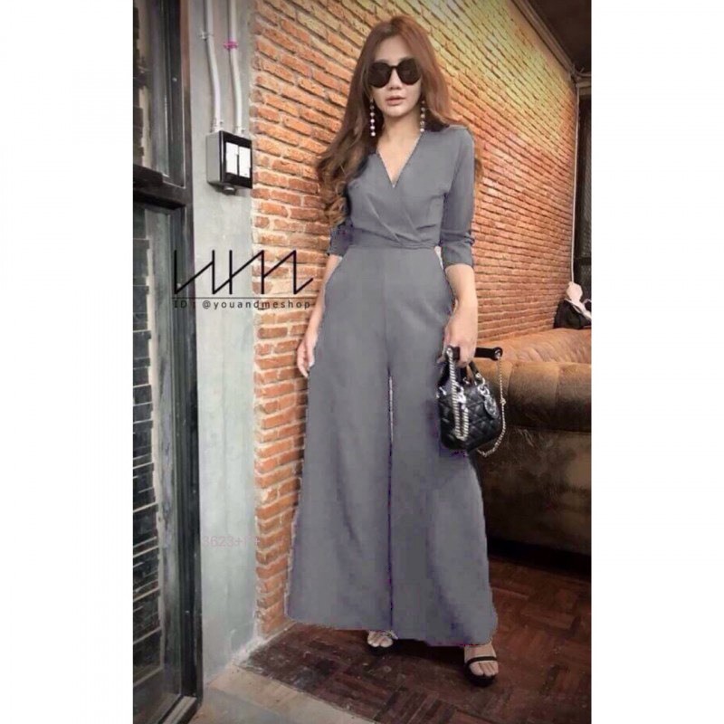 ภาพสินค้าSS3623 Jumpsuit จั๊มสูทขายาว แขนศอก คอวีไขว้ขายาว จากร้าน twinsskyshop บน Shopee ภาพที่ 6